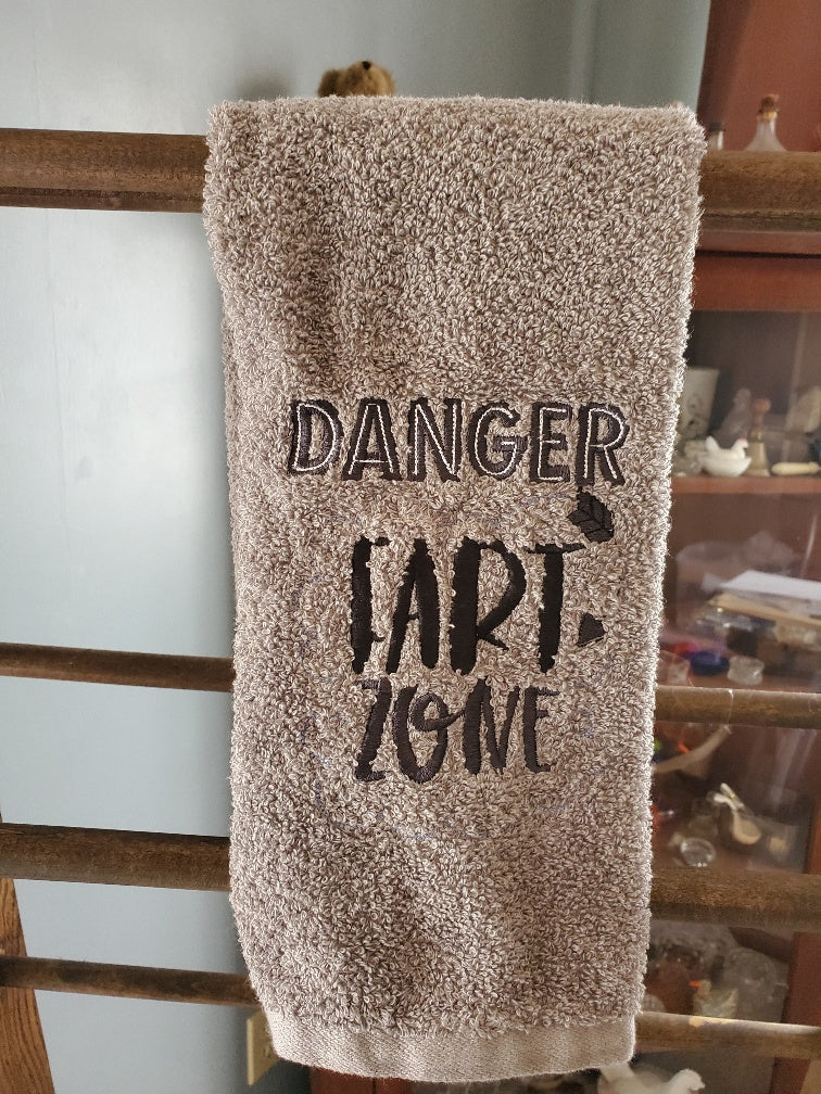 Bathroom Hand Towel, Danger Fart Zone – Handmade Treasures By: Shelly